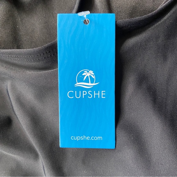 Cupshe large black high neck tummy control swimsuit bathing suit lace up back - Picture 13 of 16